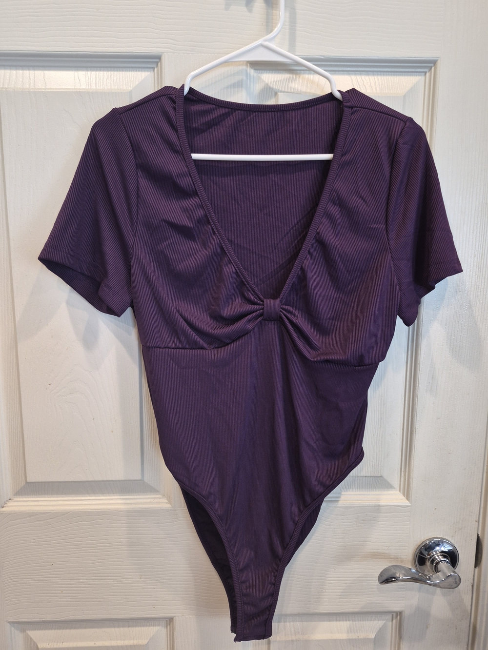 SHEIN Deep Purple Knot-Front Short Sleeve Bodysuit